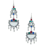 Load image into Gallery viewer, Abhinn Afghani Silver Oxidised Mirror With Stones Dangler Earrings for Women
