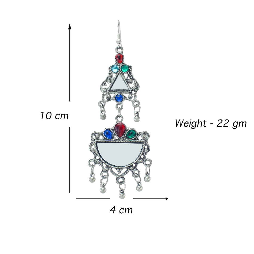 Abhinn Afghani Silver Oxidised Mirror With Stones Dangler Earrings for Women