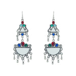 Load image into Gallery viewer, Abhinn Afghani Silver Oxidised Mirror With Stones Dangler Earrings for Women
