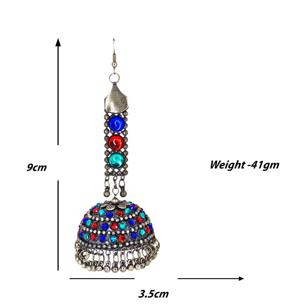 Abhinn Afghani Silver Oxidised Multi Color Unique Jhumka Earrings For Women