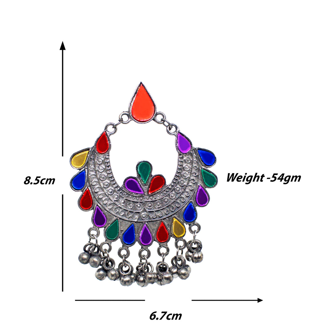 Abhinn Afghani Silver Oxidised Temple Design Multi Color Dangler Earrings For Women