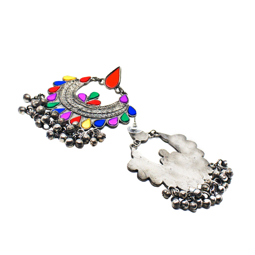 Abhinn Afghani Silver Oxidised Temple Design Multi Color Dangler Earrings For Women