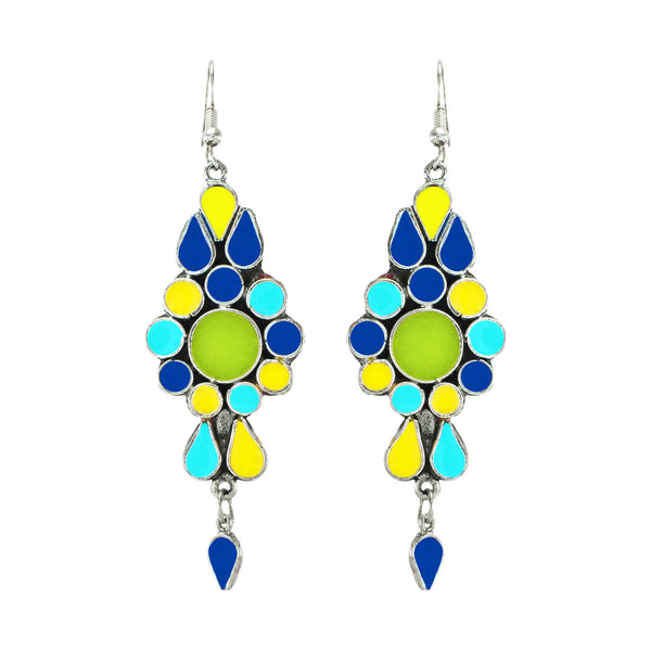 Abhinn Afghani Silver Oxidised Multi-Color Meenakari Dangler Earrings For Women