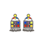 Load image into Gallery viewer, Abhinn Afghani Silver Oxidised Geometrical Design Multi Color Dangler Earrings For Women

