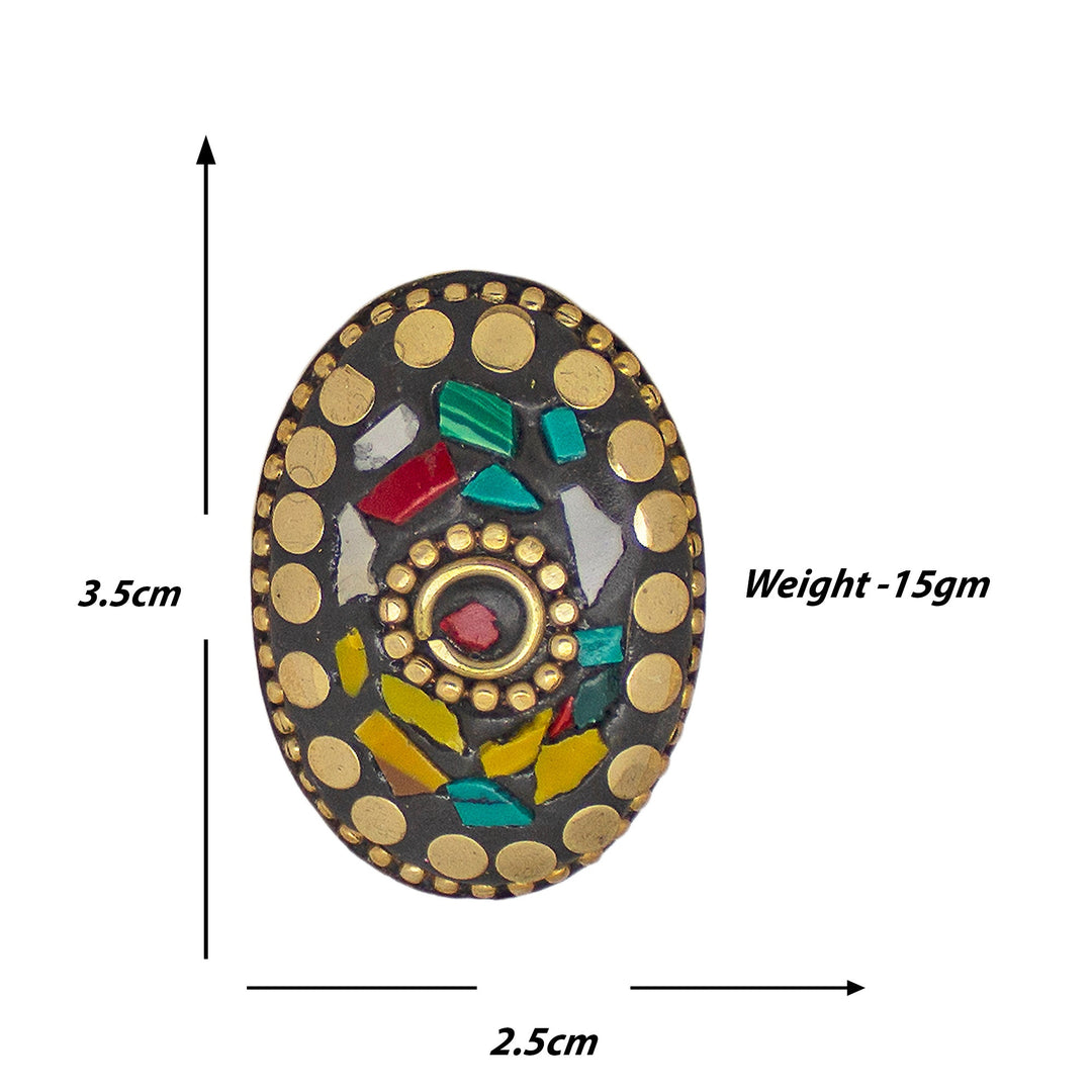 Abhinn Handmade Tibetan Gold Plated Multi-color Oval-shaped Studs Earrings For Women