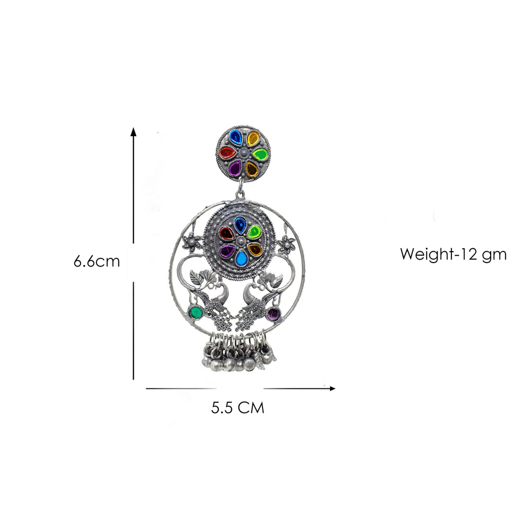 Abhinn Afghani Silver Oxidised Peacock Design Multi Colour Dangler Earrings For Girls