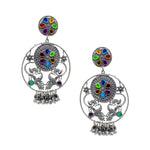 Load image into Gallery viewer, Abhinn Afghani Silver Oxidised Peacock Design Multi Colour Dangler Earrings For Girls

