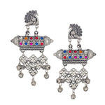 Load image into Gallery viewer, Abhinn Silver Oxidised Peacock and Floral Design Multi Color Dangler Earrings For Women
