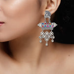 Load image into Gallery viewer, Abhinn Silver Oxidised Peacock and Floral Design Multi Color Dangler Earrings For Women
