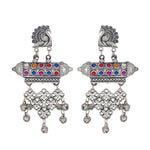 Load image into Gallery viewer, Abhinn Silver Oxidised Peacock and Floral Design Multi Color Dangler Earrings For Women
