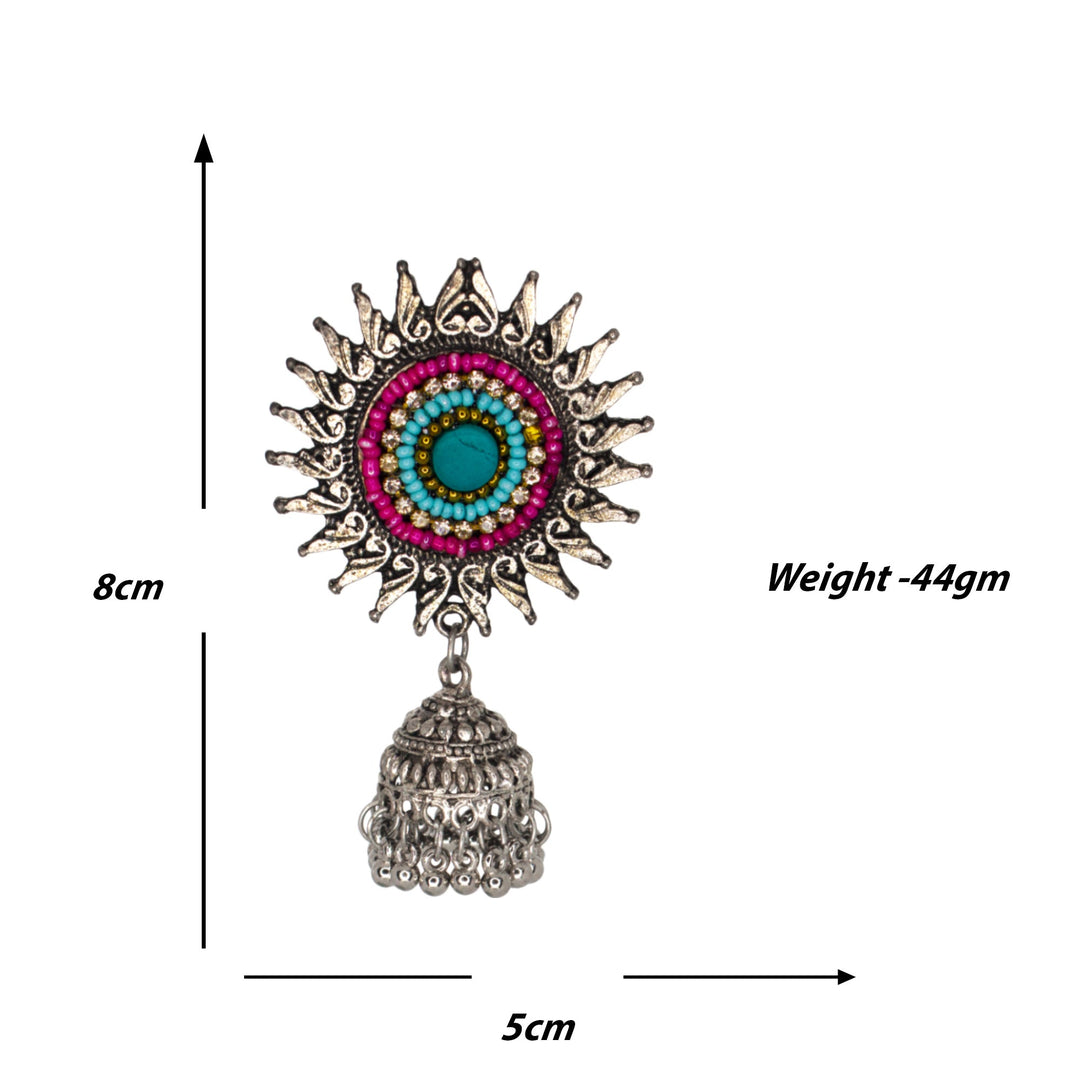 Abhinn Oxidised Silver Sun Shape Multi Color Beaded Jhumka Earrings For Women