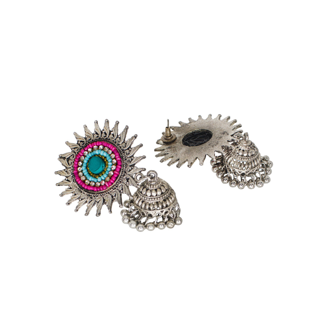 Abhinn Oxidised Silver Sun Shape Multi Color Beaded Jhumka Earrings For Women