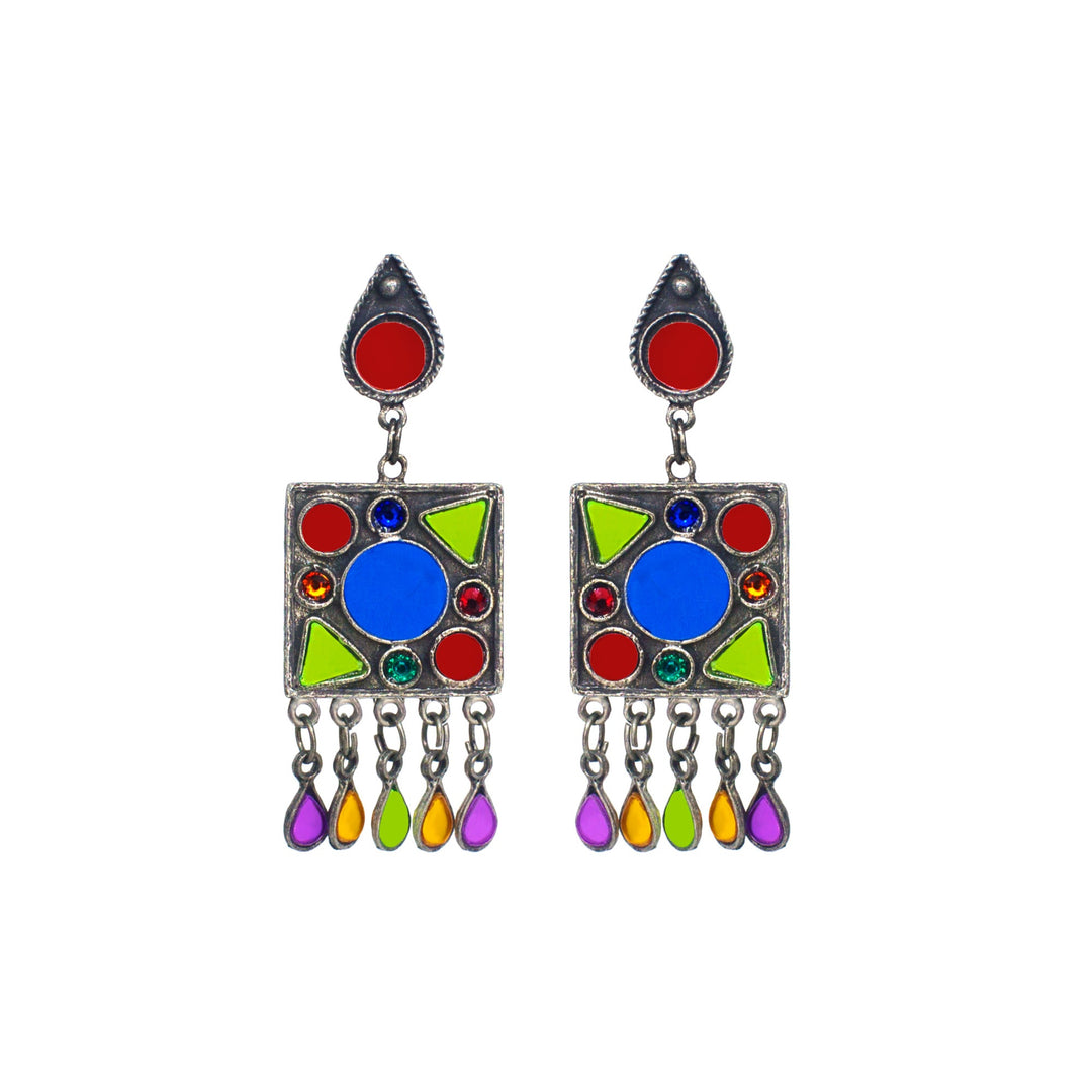 Abhinn Silver Oxidised Afghani Tribal Design Multi Colour Dangler Earrings For Women