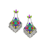Load image into Gallery viewer, Abhinn Silver Oxidised Tribal Design Afghani Multi Colour Dangler Earrings For Women
