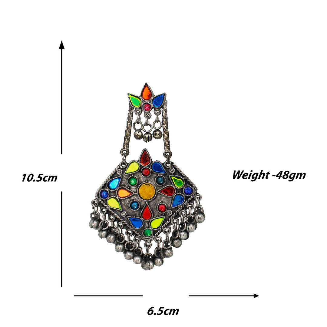 Abhinn Afghani Multi-Color Silver Oxidised Floral Design Dangler Earrings For Women