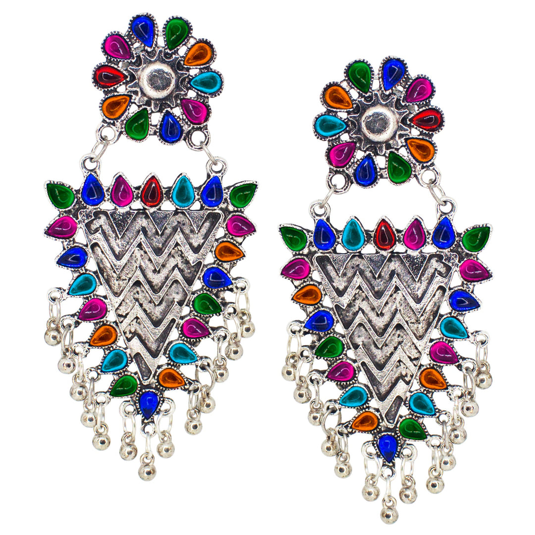 Abhinn Silver Oxidised Geometrical Design Multi Dangler Earrings For Women
