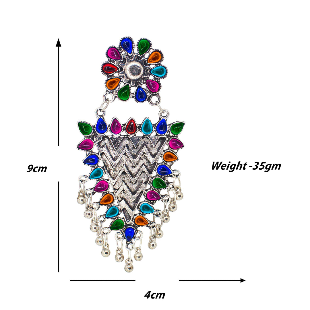 Abhinn Silver Oxidised Geometrical Design Multi Dangler Earrings For Women