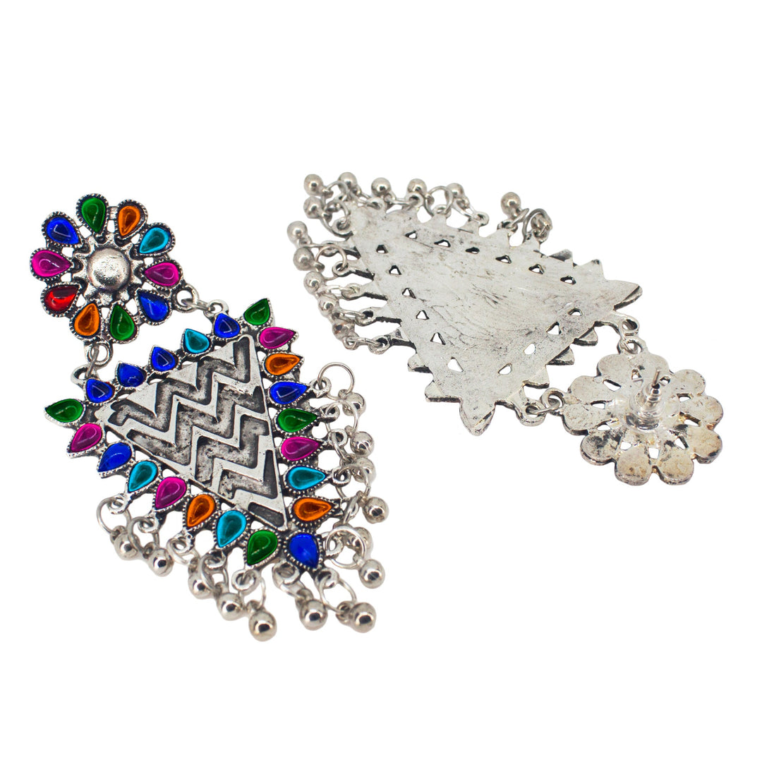 Abhinn Silver Oxidised Geometrical Design Multi Dangler Earrings For Women