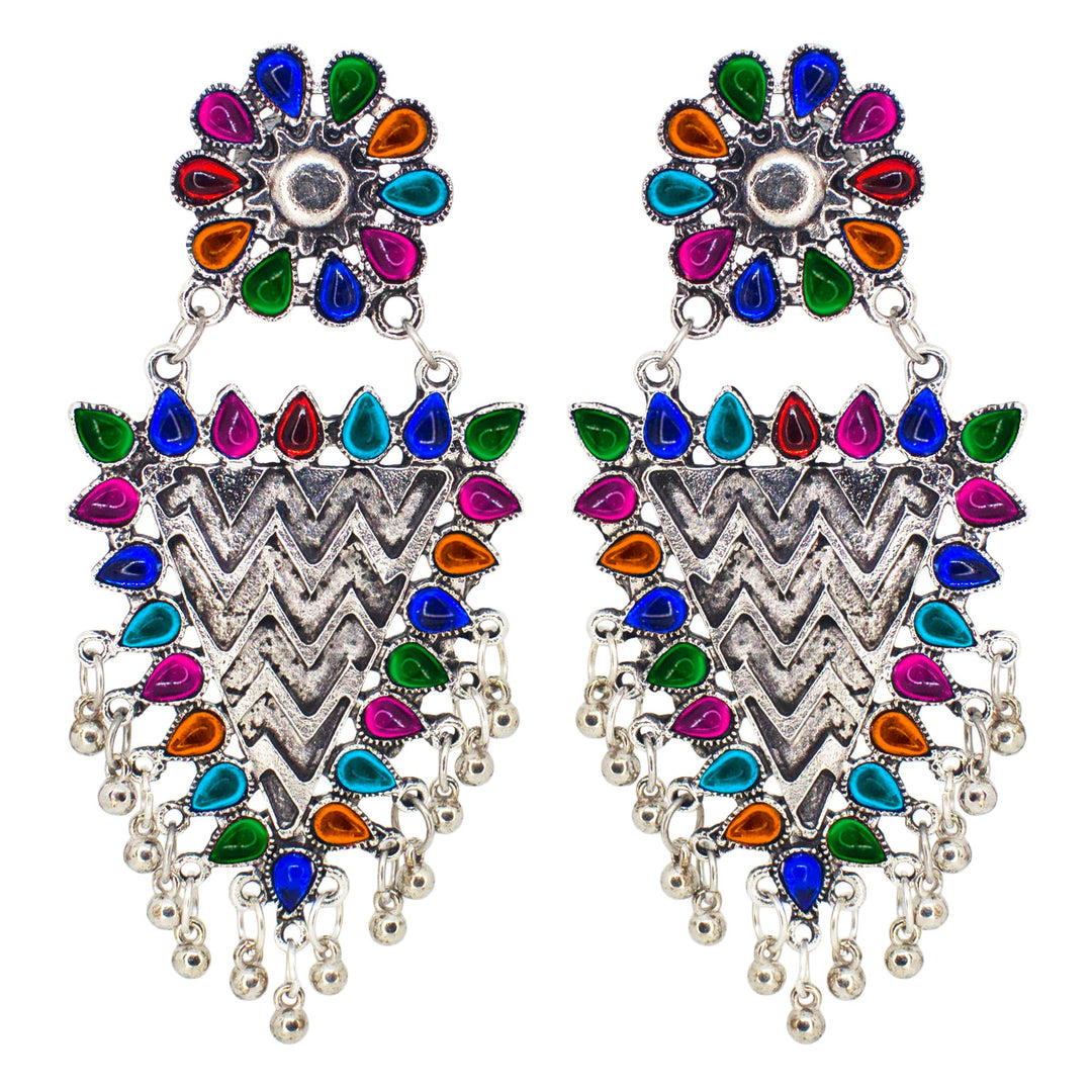 Abhinn Silver Oxidised Geometrical Design Multi Dangler Earrings For Women