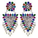 Load image into Gallery viewer, Abhinn Silver Oxidised Geometrical Design Multi Dangler Earrings For Women
