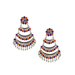 Load image into Gallery viewer, Abhinn Silver Oxidised Triple Layered Multi Colour Orange-Purple Dangler Earrings For Women
