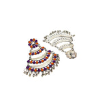 Load image into Gallery viewer, Abhinn Silver Oxidised Triple Layered Multi Colour Orange-Purple Dangler Earrings For Women
