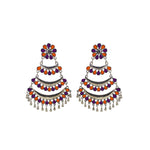 Load image into Gallery viewer, Abhinn Silver Oxidised Triple Layered Multi Colour Orange-Purple Dangler Earrings For Women
