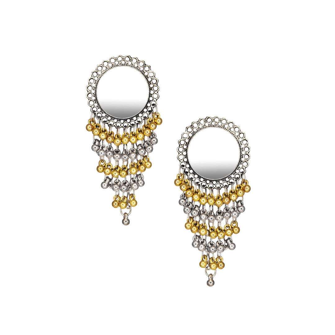 Abhinn Dual Tone Dangler With Mirror Stud Jhalar Earrings For Women