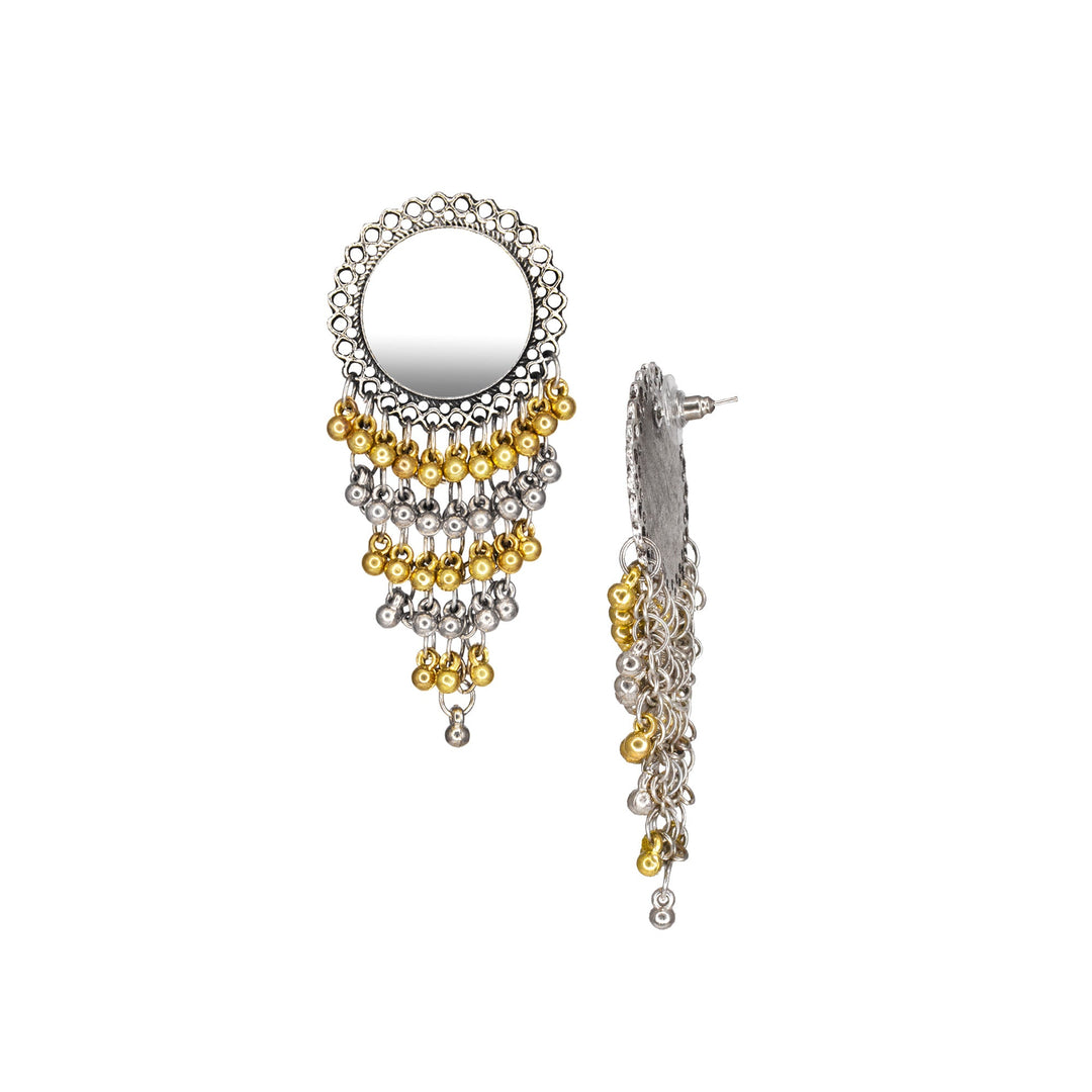 Abhinn Dual Tone Dangler With Mirror Stud Jhalar Earrings For Women