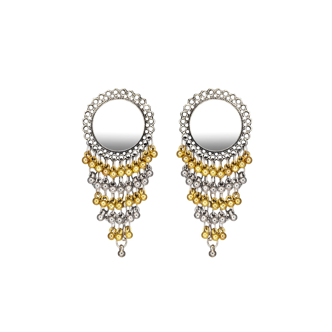 Abhinn Dual Tone Dangler With Mirror Stud Jhalar Earrings For Women