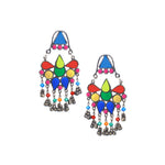 Load image into Gallery viewer, Abhinn Afghani Silver Oxidised Tribal Design Multi Colour Dangler Earrings For Women
