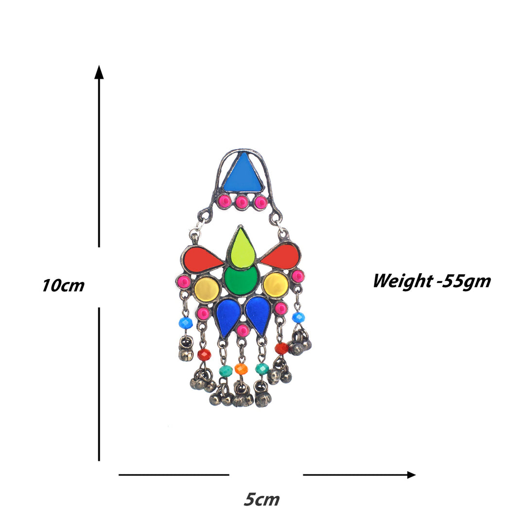 Abhinn Afghani Silver Oxidised Tribal Design Multi Colour Dangler Earrings For Women