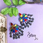 Load image into Gallery viewer, Abhinn Black Polished Tribal Look Floral Design Multi Colour Dangler Earrings For Women
