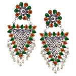 Load image into Gallery viewer, Abhinn Silver Oxidised Geometrical Design Orange-Green Dangler Earrings For Women
