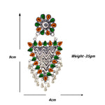 Load image into Gallery viewer, Abhinn Silver Oxidised Geometrical Design Orange-Green Dangler Earrings For Women

