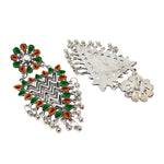 Load image into Gallery viewer, Abhinn Silver Oxidised Geometrical Design Orange-Green Dangler Earrings For Women
