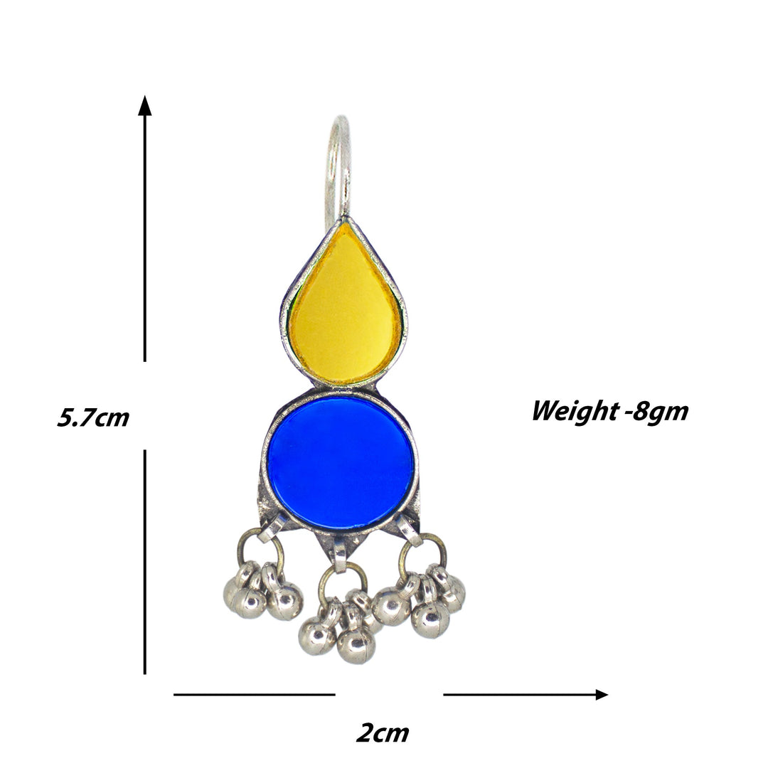 Abhinn Afghani Silver Plated Yellow-Blue Glass Dangler Earrings For Women