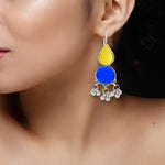 Load image into Gallery viewer, Abhinn Afghani Silver Plated Yellow-Blue Glass Dangler Earrings For Women
