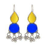 Load image into Gallery viewer, Abhinn Afghani Silver Plated Yellow-Blue Glass Dangler Earrings For Women
