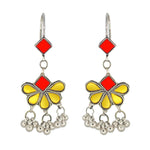 Load image into Gallery viewer, Abhinn Afghani Silver Plated Floral Design Yellow-Red Glass Dangler Earrings For Women
