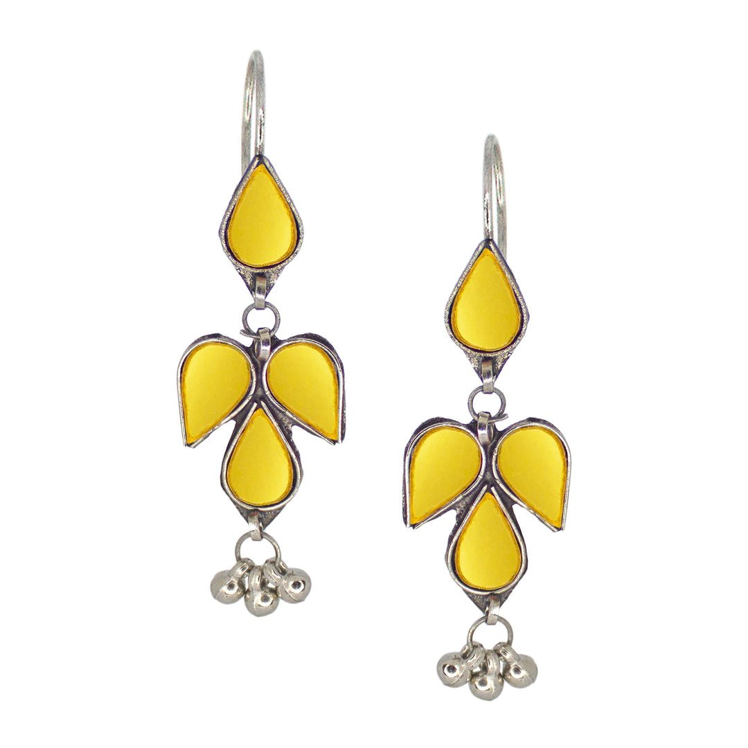 Abhinn Afghani Silver Plated Petal Shape Yellow Glass Dangler Earrings For Women