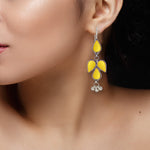 Load image into Gallery viewer, Abhinn Afghani Silver Plated Petal Shape Yellow Glass Dangler Earrings For Women
