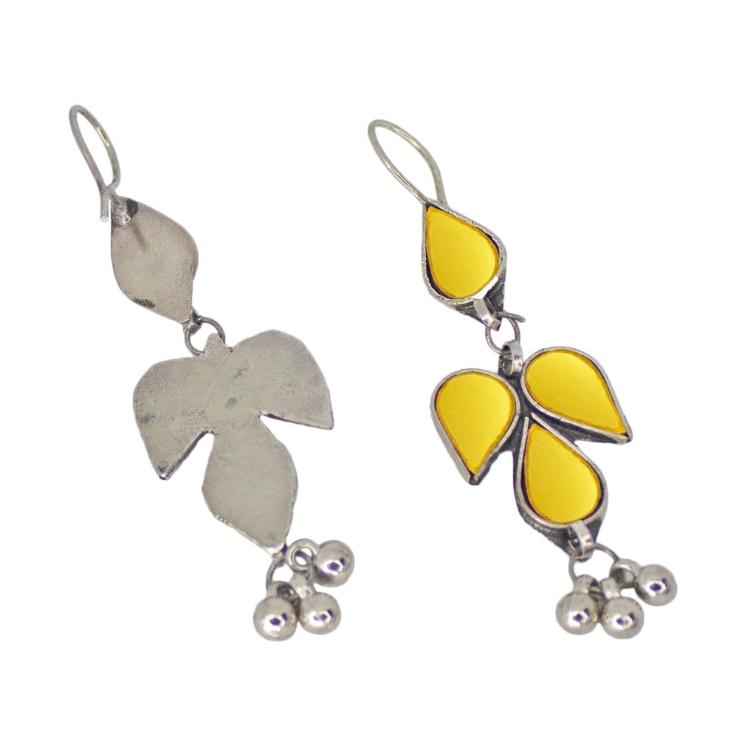 Abhinn Afghani Silver Plated Petal Shape Yellow Glass Dangler Earrings For Women