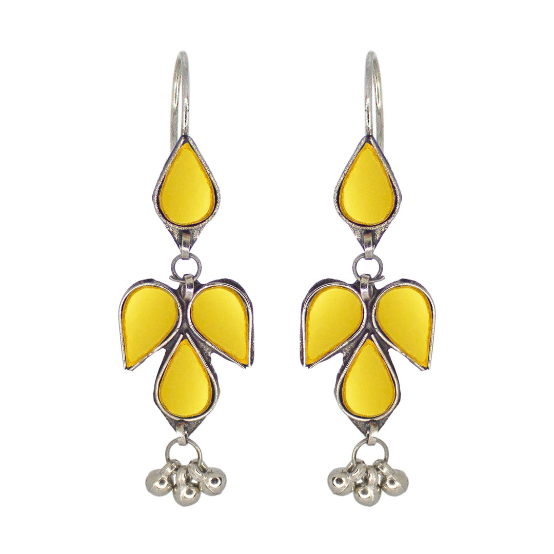 Abhinn Afghani Silver Plated Petal Shape Yellow Glass Dangler Earrings For Women