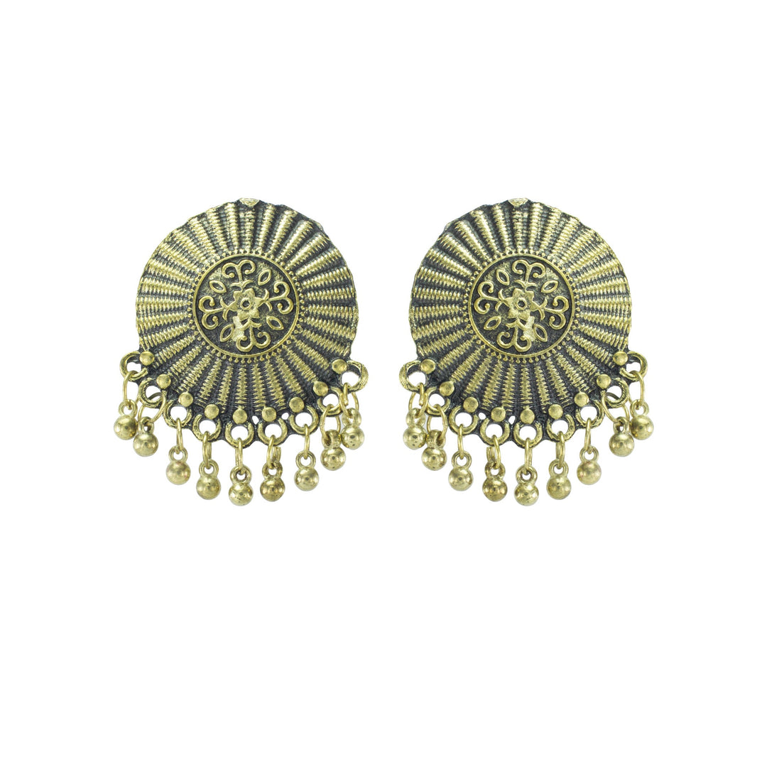 Golden Oxidized Floral Design Stud Earrings for Women