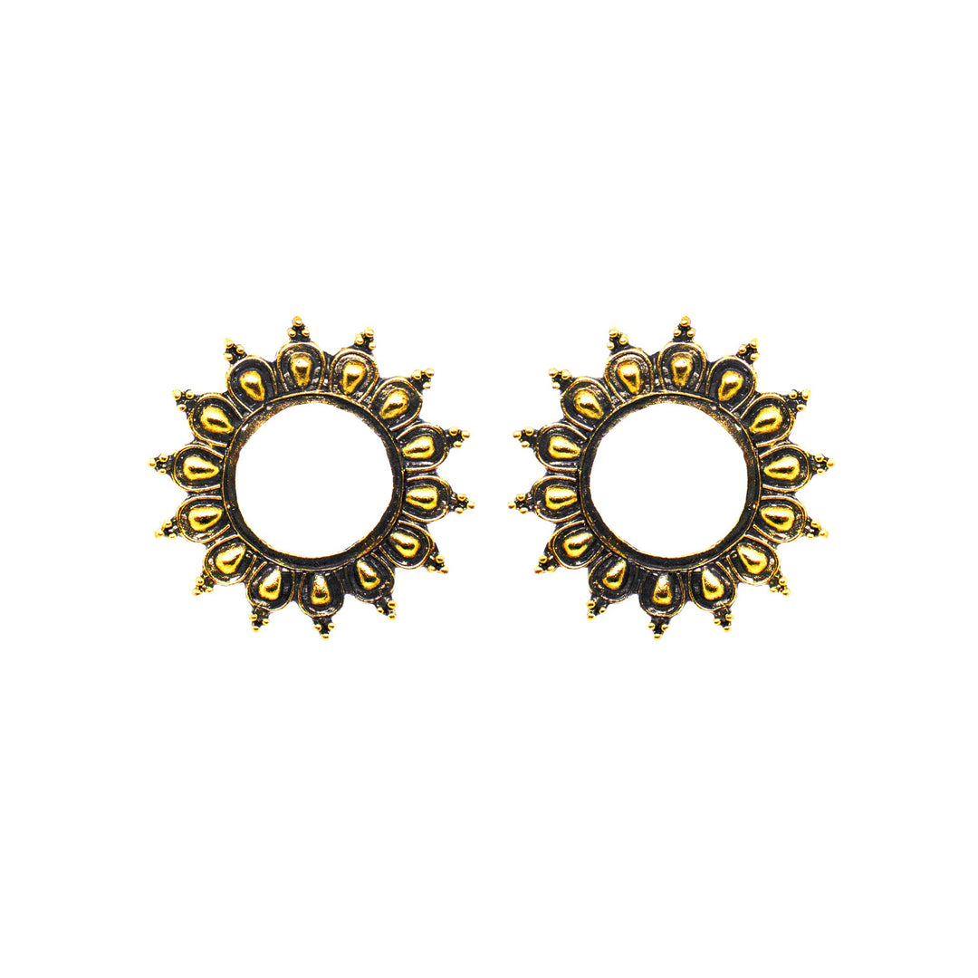 Abhinn Unique Golden Oxidised Sun Shaped Stud Earrings For Women