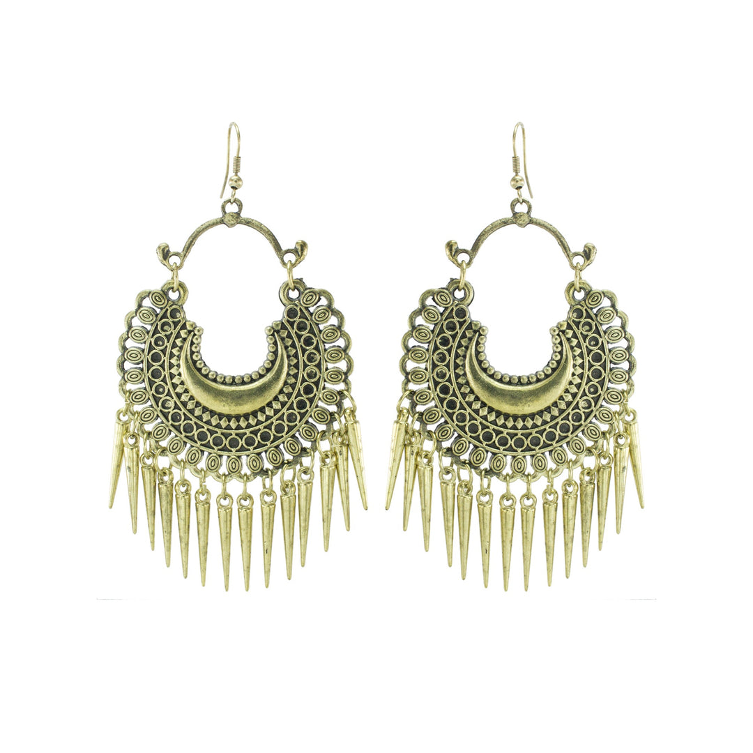 Abhinn Stylish German Golden Oxidized Crescent Chandbali Earrings for Women