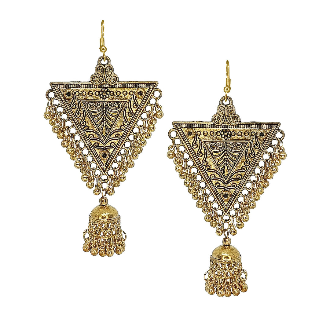 Abhinn Gold Plated Oxidised Triangle Shape Dangler & Jhumki Earrings For Women