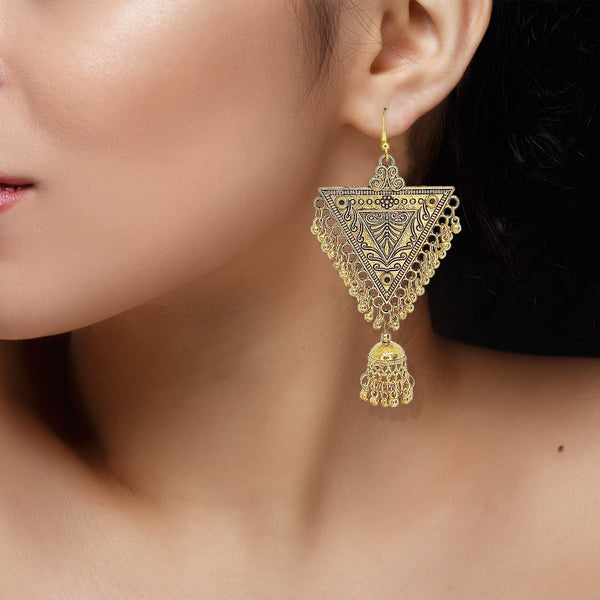 Abhinn Gold Plated Oxidised Triangle Shape Dangler & Jhumki Earrings For Women