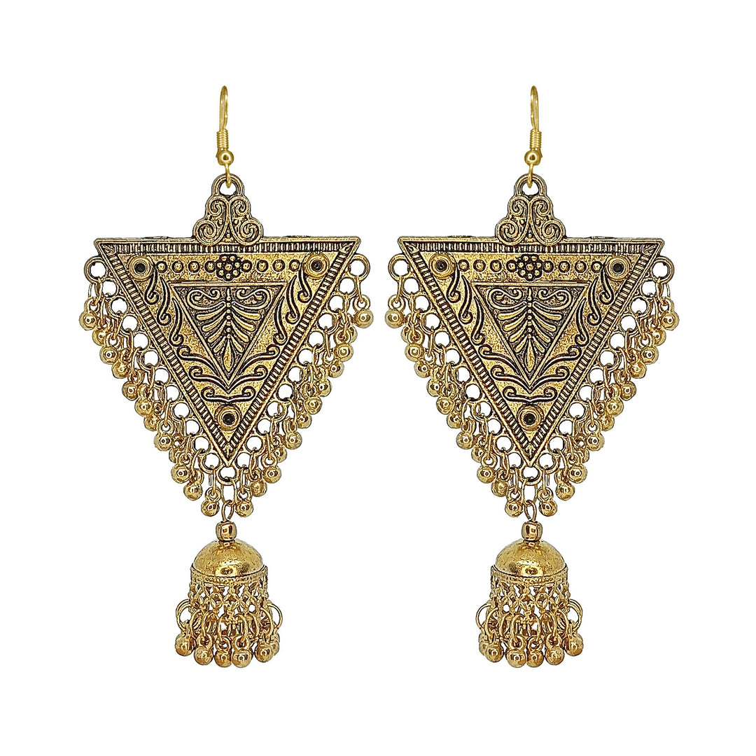 Abhinn Gold Plated Oxidised Triangle Shape Dangler & Jhumki Earrings For Women